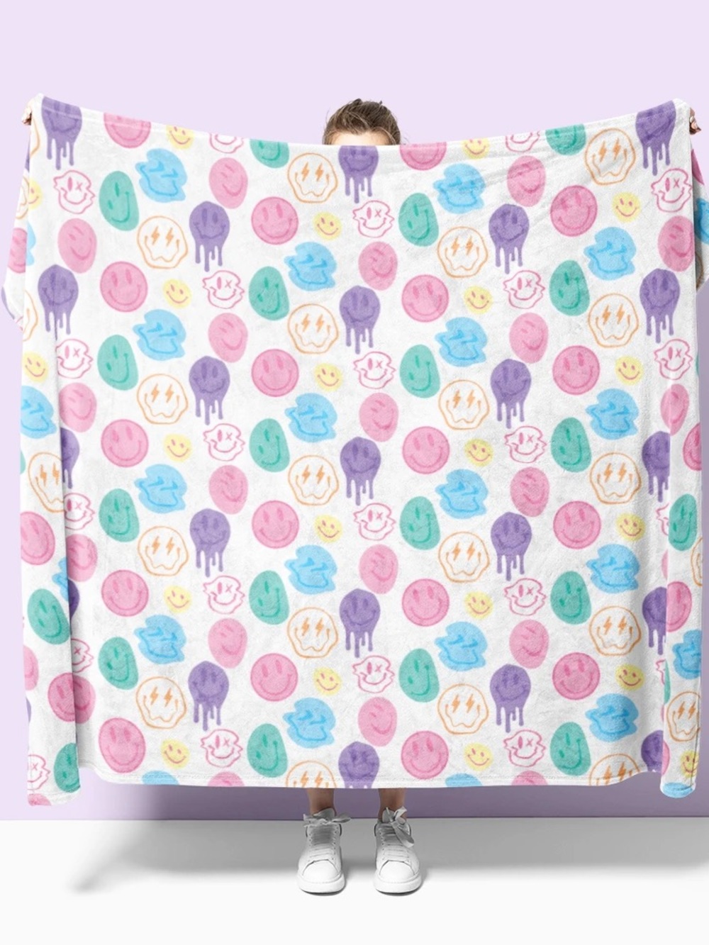 Top Trenz Happy Sherbet Fuzzy Throw Blanket Smiley face giveaway goody bag